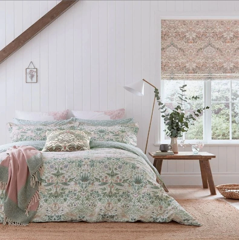 Morris & Co Strawberry Thief Pink Duvet Cover 1 Morris & Co Strawberry Thief Pink Duvet Cover