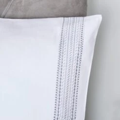 Appletree Boutique Embroidered Band White/ Silver Duvet Cover Set -Bedding Sale Shop 54061 24013